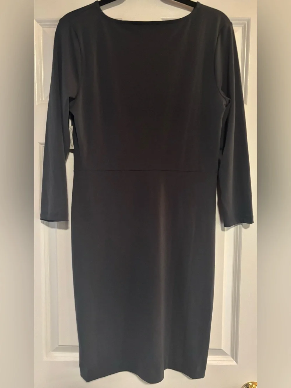 Lark & Ro Twist-Front V-Neck Charcoal Sheath Dress, size 10